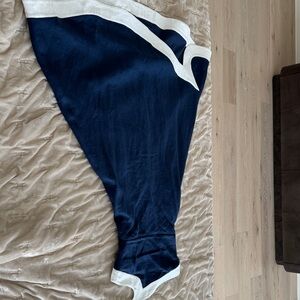 STAUD Asymmetrical Dress in Navy and White